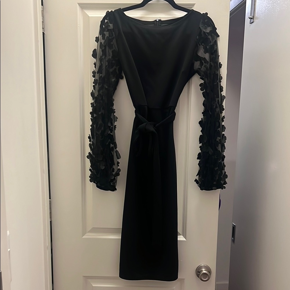 Elegant Black Dress with Floral Sleeves